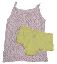 2set - Bílo-růžová košilka se srdíčky + žluté kalhotky s melounem 