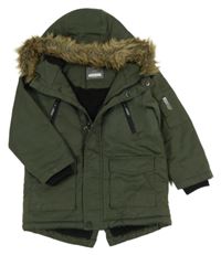 Khaki šusťáková zimní bunda s kapucí s kožešinou Primark