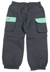 Antracitovo-tyrkysové šusťákové cargo cuff kalhoty s odepínacími nohavicemi Kiki&Koko