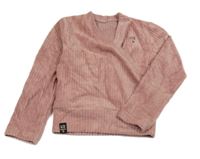 Růžová žebrovaná sametová mikina s nápisem 