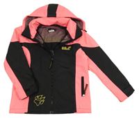 Neonově růžovo-černá šusťáková jarní bunda s výšivkami Jack Wolfskin