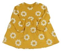 Hořčicové květované teplákové šaty F&F