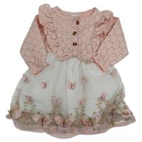 Růžovo-bílé šaty s 3D motýlky 