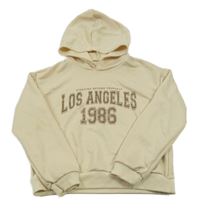 Béžová crop mikina s nápisy a kapucí Shein