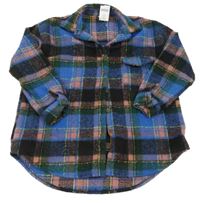 Nové - Modro-černo-růžovo-zelená kostkovaná flaušová košilová bunda Next