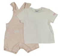 2set - Bílé tričko s logem + světlerůžové teplákové laclové kraťasy s králíčky Hugo Boss
