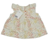 Nové - Béžovo-růžovo-žluté květované tričko H&M