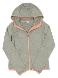 Světlešedo-růžová melírovaná propínací sportovní crop mikina s kapucí H&M