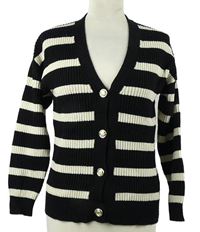 Dámský smetanovo-černý pruhovaný propínací svetr Primark 