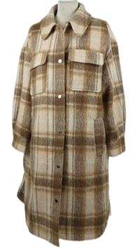 Dámský světlerůžovo-hnědý kostkovaný vlněný kabát M&S