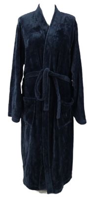 Pánský tmavomodrý chlupatý župan s páskem M&S