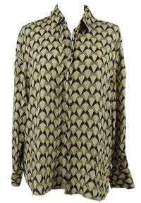 Dámská béžovo-černo-zelená vzorovaná halenka MNG 