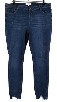 Dámské tmavomodré skinny roztřepené rifle Dorothy Perkins 