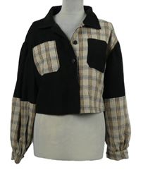 Dámská černo-béžová kostkovaná košilová crop bunda Shein 