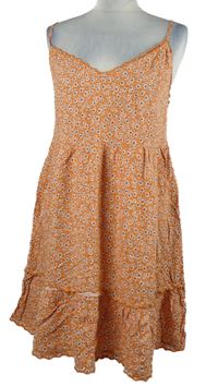Dámské oranžové kytičkované šaty Pull&Bear 