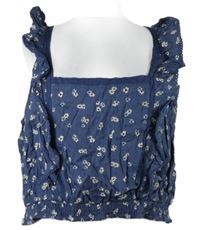 Nové - Dámský tmavomodrý kytičkovaný crop top s volánky George 