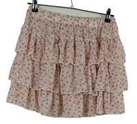 Dámská světlerůžová kytičkovaná šifonová sukně s volánky 