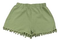 Khaki lehké kraťasy s bambulkami Shein