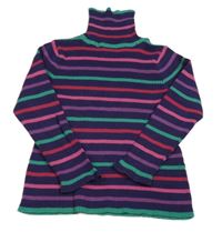 Fialovo-barevný pruhovaný žebrovaný svetr s rolákem