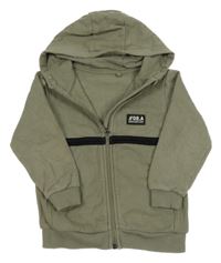 Khaki propínací mikina s proužkem, nášivkou a kapucí George