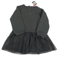 Nové - Šedé teplákovo/tylové kárované šaty primark