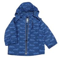 Tmavomodrá šusťáková jarní bunda s auty a kapucí TCM