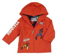 Červená nepromokavá lehce zateplená bunda s Marvel hrdiny a kapucí 