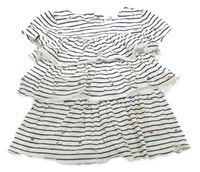 Bílo-černé pruhované volánkové šaty s kytičkami Topomini