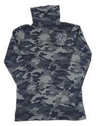Tmavomodro.-bílé army puntíkaté triko s komínovým límcem a nápisem 