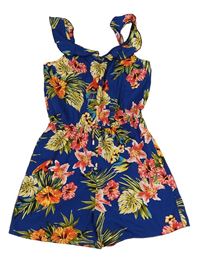 Tmavomodrý květovaný letní overal Primark 