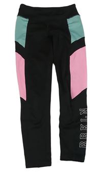 Černo-světlemodro-růžové sportovní legíny H&M