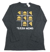 Nové - Tmavošedé triko s pizzou Place