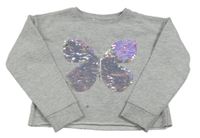Šedá crop mikina s motýlkem z překlápěcích flitrů Matalan 