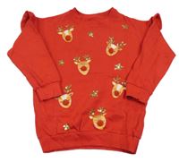 Červená dlouhá mikina se soby zn. F&F