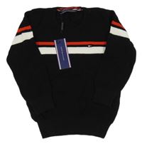 Nové - Černý svetr s pruhy Tommy Hilfiger