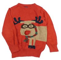 Červený svetr se sobem s bambulí Next