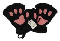 Nové - Černé chlupaté bezprstové rukavice s tlapkami 