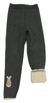 Tmavošedé zateplené legíny se zajícem a krajkou 