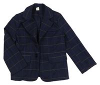 Tmavomodro-okrové kostkované sako Shein