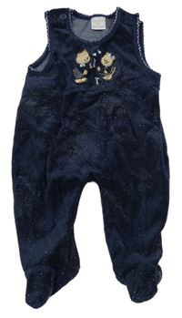 Tmavomodré sametové třpytivé dupačky s medvídky 