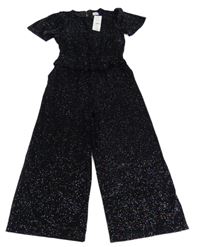 Nové - Černý třpytivý sametový kalhotový overal F&F