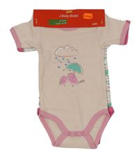 Nové - 2x body s ptáčky - světlerůžové + bílé 