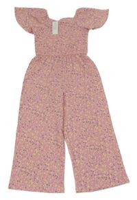 Nové - Světlerůžový culottes květovaný overal Dunnes