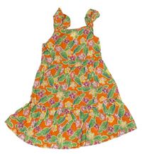 Oranžové plátěné šaty s květy Primark