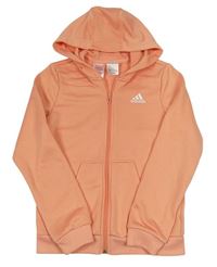 Broskvová sportovní propínací mikina s logem a kapucí Adidas