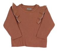 Starorůžový žebrovaný svetr s volánky zn. Primark