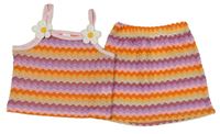 2set - Barevný pruhovaný pletený top + sukně 