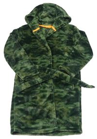 Khaki army chlupatý župan s kapucí Primark