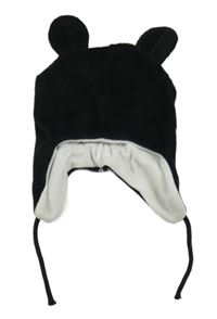 Černá plyšová ušanka s oušky