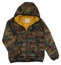 Béžovo-khaki-černá army šusťáková prošívaná zateplená bunda s kapucí Zara 